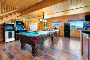 Hang out in the large game room with pool, Golden Tee, video games & juke box.