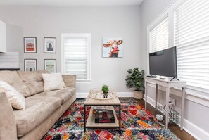 Colorful living room with smart TV!