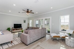 Open concept living are with views of the Gulf