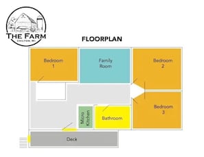 Our floorpan offers 3 bedrooms. 2 queens and 1 full size bed. 