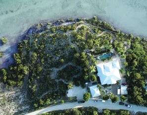 The stunning flamingo lake overhead view