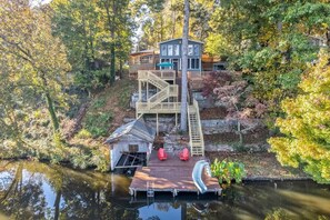 Drone shoot of the home with upper and lower deck