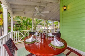 Wrap-around veranda with Weber BBQ, overlooking the pool