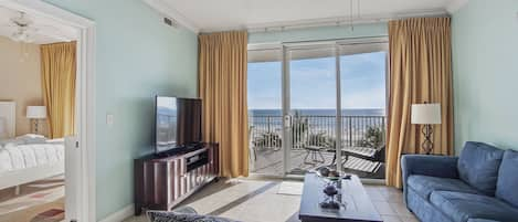 Spacious living area with an amazing view of the gulf.