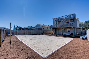 Volleyball, hammock and lounge chairs