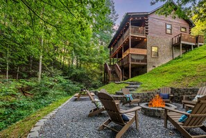 An outdoor firepit is right out back