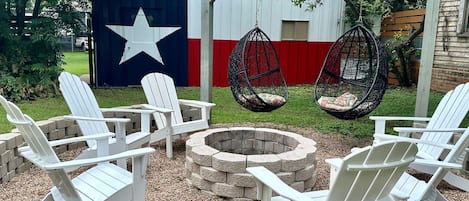 Fun Texas Flag background and fire pit!