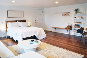 This studio apartment with queen bed is perfect for a romantic getaway.