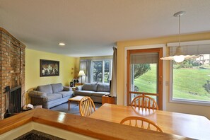 View from kitchen into dining and living area