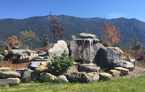 Landscaping in the yard and stunning views of the Swan Mountain Range