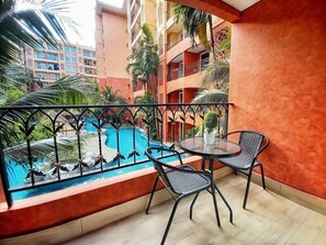 Balcony with a seating of 2 people.