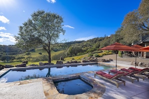 Pool and spa overlooking the winter vineyards.