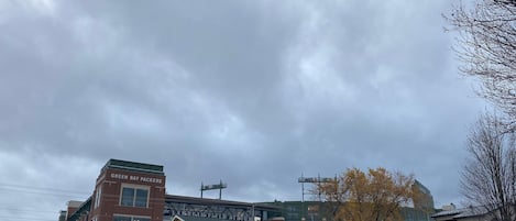 View of Lambeau Field from the driveway of the home.