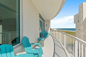We have lots of seating on the balcony.
