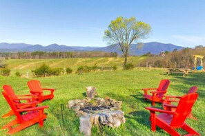 Start a fire at dusk to enjoy the sunset over the mountains and pastures