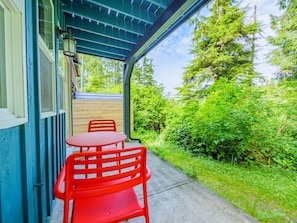 Covered outdoor patio and eating area