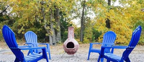 Enjoy the time around the Chiminea in the backyard.