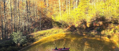 Welcome to the Blue Ridge Mountains! This is the private lake at Cabin. 