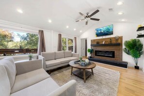 cozy living area with smart tv