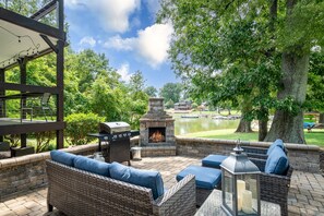 Patio with Chiminea and Grill right on the water