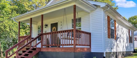 Relaxing  Covered Front Porch with Swing 