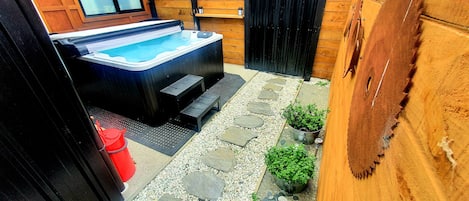 Private and secluded Hot Tub area with mountain top views to soak in