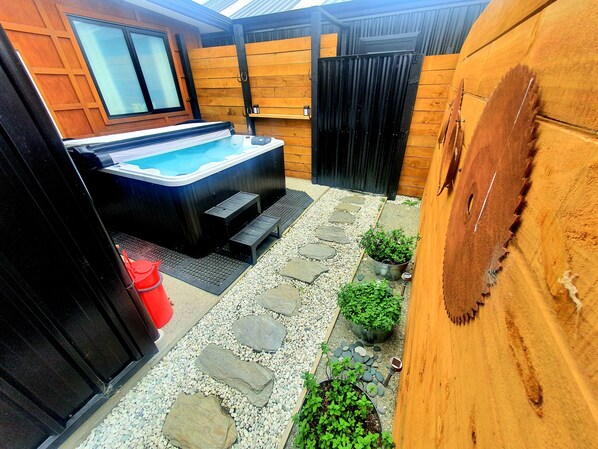 Private and secluded Hot Tub area with mountain top views to soak in