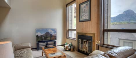 Living Area with Fireplace and Views