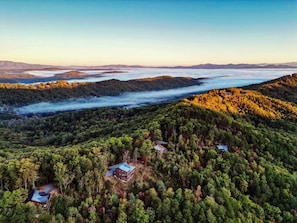Drone view from above the cabin.