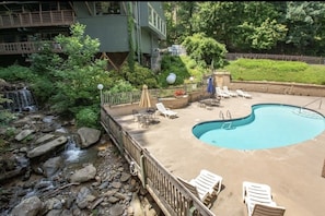 Waterfall and creek by the pool.