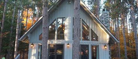 OVERALL:  The front of the chalet at twilight in the Fall.