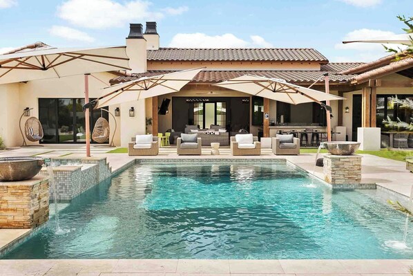 Stunning pool with water features

