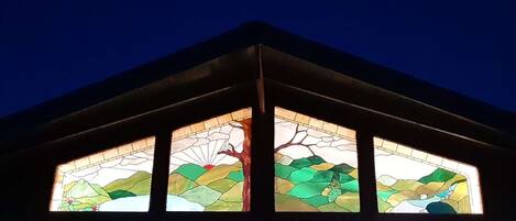 Beautiful stain glass at night