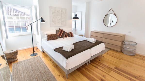 Modern classic,bright and neutral-toned bedroom with a natural light source ##airbnb #airbnblisbon #portugal #pt #lisbon #moder #classic #naturallight #lovely #apartment