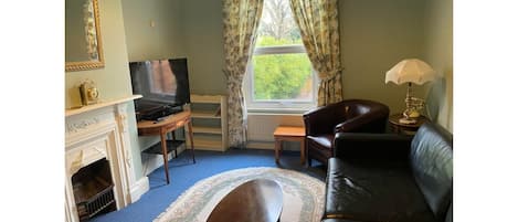 Living room with 42" tv and sofa bed.