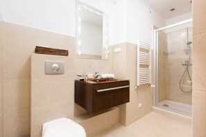 The bathroom includes all necessary toiletries for your convenience. 