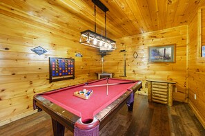 Pool table, extra large connect 4 game, video game console with 50+ classic game