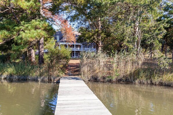 View from the boathouse dock looking up to the estate.