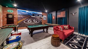 Game Room
Pool Table, Shuffle Board, 
Foos Ball, Darts