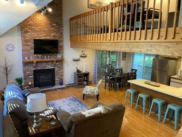 Great room with view of the loft