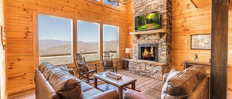 Living Room with gas fireplace & breathtaking mountain views! 