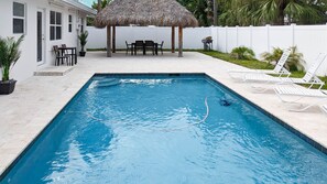 Fully fenced backyard with private pool