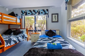 Bedroom 3, sleeps 4 with great views of the snow gums & wall mounted TV