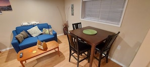Dining table, sofa and coffee table
