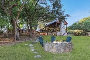 View of the fire pit and covered pavilion