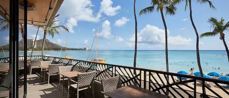 Beach view from on-site dining area