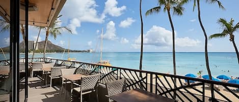 Beach view from on-site dining area