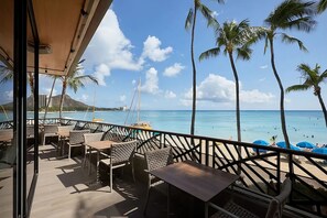 Beach view from on-site dining area