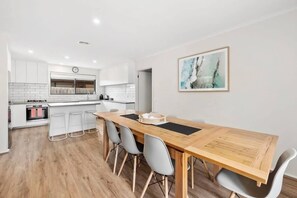 The newly renovated kitchen is a cook’s dream, with adjacent dining for 8 guests