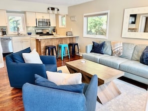 Living room and kitchen.